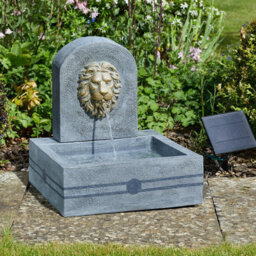 Lions Head Solar Powered Water Feature - Stone-Effect Decorative Outdoor Garden Water Fountain - Measures H50 X W45 X D45Cm - thumbnail 2