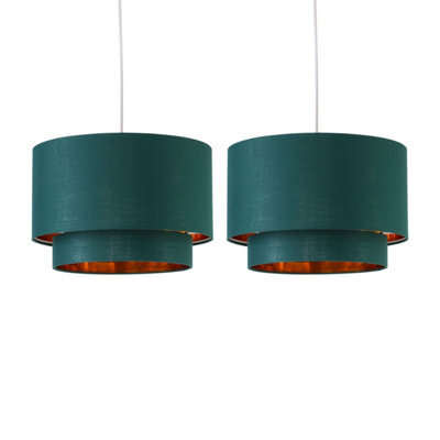 First Choice Lighting Set Of 2 Kozy - Dark Green And Gold 30Cm Pendant Shades - image 1