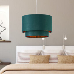 First Choice Lighting Set Of 2 Kozy - Dark Green And Gold 30Cm Pendant Shades - thumbnail 6