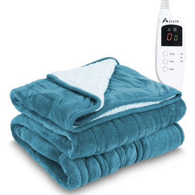 Alivio Electric Heated Blanket With 7 Heat Levels & 9 Timer Modes (Teal) - image 1