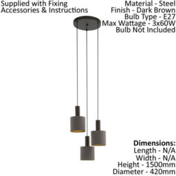 Elegant Dark Brown Pendant Ceiling Light With Cappuccino Gold Shade - thumbnail 2