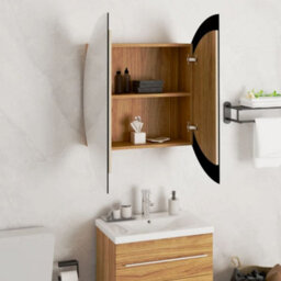 Walplus Bathroom Cabinet With Round Mirror&led Oak 54X54X17.5 Cm - thumbnail 4