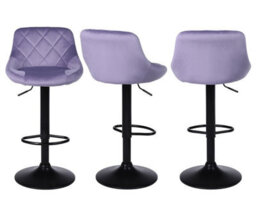 Set Of 3 Mauve Velvet Gas Lift Bar Stools With Matte Black Metal Frame - thumbnail 8