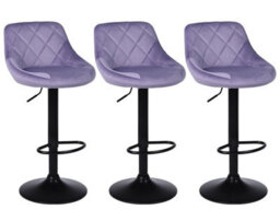 Set Of 3 Mauve Velvet Gas Lift Bar Stools With Matte Black Metal Frame - thumbnail 2