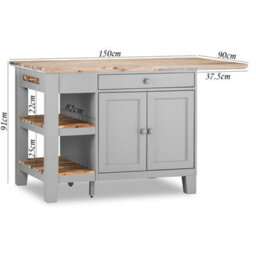 Statement Furniture Florence Dove Grey Kitchen Island With Cupboard And Shelves - thumbnail 3