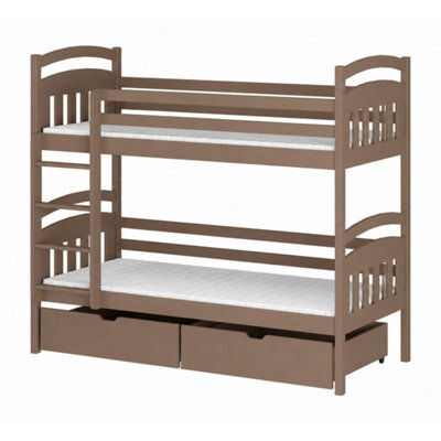 Arte Gabi Wooden Bunk Bed With Storage - Milk Chocolate - Foam Mattresses Included - image 1