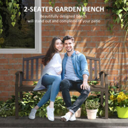 Outsunny Garden Bench With Slatted Seat And Backrest, Curved Armrest, Brown - thumbnail 4
