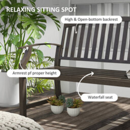 Outsunny Garden Bench With Slatted Seat And Backrest, Curved Armrest, Brown - thumbnail 5
