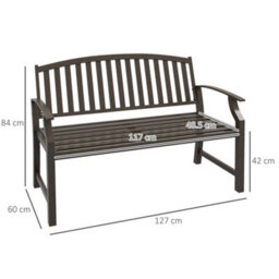 Outsunny Garden Bench With Slatted Seat And Backrest, Curved Armrest, Brown - thumbnail 3