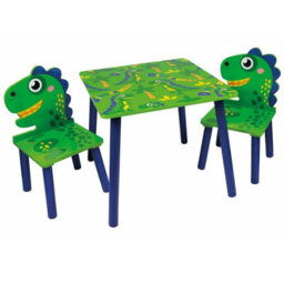 Urbn-Living Urbnliving 53Cm Height Kids Wooden Table & 2 Chairs Dino Themed Toddlers Junior Play Desk Set - thumbnail 1