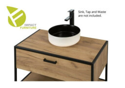 Impact Furniture Freestanding Bathroom Vanity Unit 900mm Countertop Sink Cabinet With Drawer Industrial Black Steel Oak Loft Style Brook - thumbnail 4