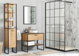 Impact Furniture Freestanding Bathroom Vanity Unit 900mm Countertop Sink Cabinet With Drawer Industrial Black Steel Oak Loft Style Brook - thumbnail 9
