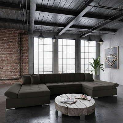 Alia Living Room Sleeper Corner Sofa Polyurethane Foam Wave Spring Wood Frame 360X160X75Cm Brown - image 1