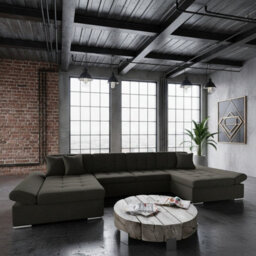 Alia Living Room Sleeper Corner Sofa Polyurethane Foam Wave Spring Wood Frame 360X160X75Cm Brown - thumbnail 1