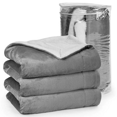 Ameha Silver Sherpa Fleece Blanket Soft Thick Fluffy & Reversible Throw For Couch Bed Sofa Double 150X200 Cm - image 1