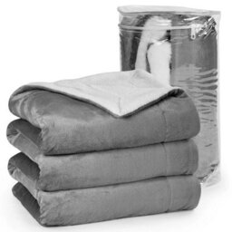 Ameha Silver Sherpa Fleece Blanket Soft Thick Fluffy & Reversible Throw For Couch Bed Sofa Double 150X200 Cm