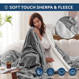 Ameha Silver Sherpa Fleece Blanket Soft Thick Fluffy & Reversible Throw For Couch Bed Sofa Double 150X200 Cm - thumbnail 6