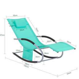 Sobuy Ogs28-Tb, Outdoor Garden Rocking Sun Lounger Recliner Relaxing Chair With Headrest And Side Bag, Turquoise Blue,w147Xd63Xh85 - thumbnail 3