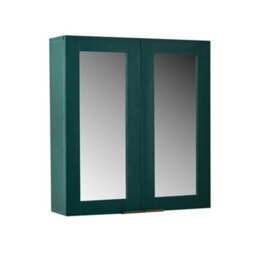 Homestylestore 600 X 650mm Dark Green Wall Mounted Mirrored Door Bathroom Cabinet And Aged Gold Finger Pull Handles