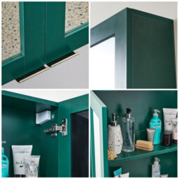 Homestylestore 600 X 650mm Dark Green Wall Mounted Mirrored Door Bathroom Cabinet And Aged Gold Finger Pull Handles - thumbnail 3