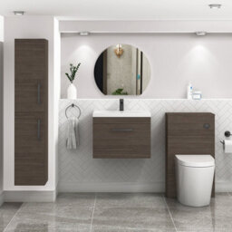 Royal Bathrooms Turin Grey Elm 600mm Wall Hung Vanity Unit 1 Drawer With Mid-Edge Basin Sink & Matt Black Handles - thumbnail 2