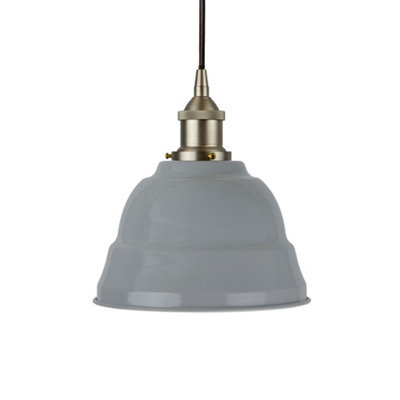French Grey Lincoln Painted Dome Pendant Light With Brushed Chrome Lamp Holder And Black Round Cable - Se Home - image 1