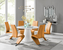 Furniturebox Uk Palma White High Gloss Round Dining Table & 6 Mustard Willow Chairs - thumbnail 1