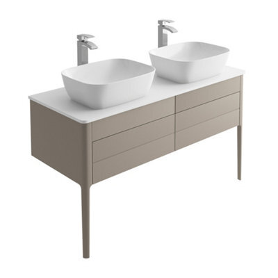 Plum&clay Sutton Grey Floor Standing Double Basin Bathroom Vanity Unit With Pre-Drilled Tap Hole Worktop (W)1180mm (H)700mm - image 1