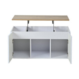 Btm Height Adjustable Coffee Table, 2 Cabinet Doors, White And Natural Wood, Can Be Dining Or Sofa Table, 95X46X45Cm - thumbnail 8