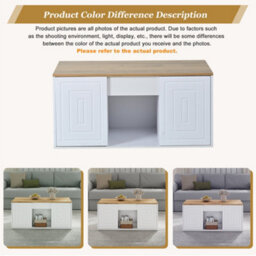 Btm Height Adjustable Coffee Table, 2 Cabinet Doors, White And Natural Wood, Can Be Dining Or Sofa Table, 95X46X45Cm - thumbnail 9