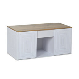 Btm Height Adjustable Coffee Table, 2 Cabinet Doors, White And Natural Wood, Can Be Dining Or Sofa Table, 95X46X45Cm - thumbnail 7