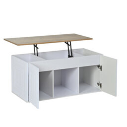 Btm Height Adjustable Coffee Table, 2 Cabinet Doors, White And Natural Wood, Can Be Dining Or Sofa Table, 95X46X45Cm - thumbnail 5