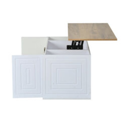 Btm Height Adjustable Coffee Table, 2 Cabinet Doors, White And Natural Wood, Can Be Dining Or Sofa Table, 95X46X45Cm - thumbnail 6