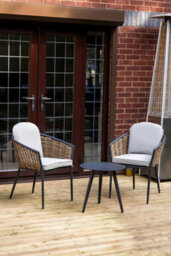 Sh&g Bolingbroke 2 Seat Bistro Set - 3 Piece Round Table & Chairs - Aluminium & Brown Rattan With Beige Cushions - thumbnail 2