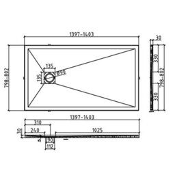 Royal Bathrooms Luxor Rectangular White Slate Effect Stone Shower Tray 1400 X 800 X 30mm With Waste & White Grate - thumbnail 8