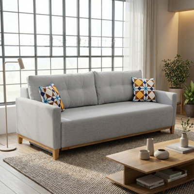 Ariel Upholstered Sofa Bed With Storage Foam Wavy Springs Wooden Frame Loose Cushions 213X101X91 Cm Light Grey - image 1