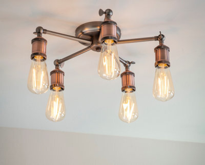 Anson Lighting Haven Aged Pewter And Aged Copper Industrial 5 Light Semi Flush Ceiling Light - image 1