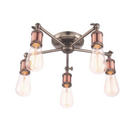 Anson Lighting Haven Aged Pewter And Aged Copper Industrial 5 Light Semi Flush Ceiling Light - thumbnail 6