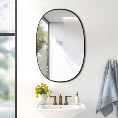 Thehotsale Oval Wall Mounted Bathroom Mirror Decorative With Black Metal Framed - image 1