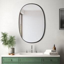 Thehotsale Oval Wall Mounted Bathroom Mirror Decorative With Black Metal Framed - thumbnail 2