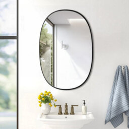 Thehotsale Oval Wall Mounted Bathroom Mirror Decorative With Black Metal Framed - thumbnail 1