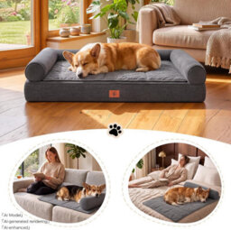Luckracer Medium Dog Bed Sofa Washable Orthopedic Dog Beds Black 75X50X15Cm - thumbnail 3