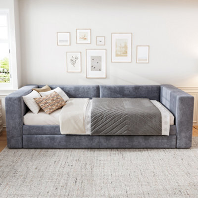 Btm 3Ft Single Upholstered Daybed Sofa, Velvet Bed With 2 Side Storage Drawers, 90X190 Cm, Grey, Easy Assembly - image 1