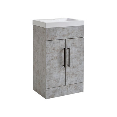 Homestylestore 502mm Concrete Grey Floorstanding Bathroom Vanity Unit And Black T Bar Handle - image 1