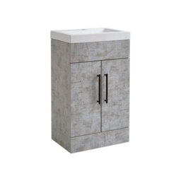 Homestylestore 502mm Concrete Grey Floorstanding Bathroom Vanity Unit And Black T Bar Handle