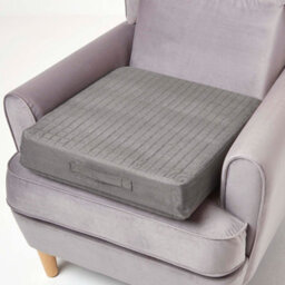 Homescapes Grey Quilted Polyester Armchair Booster Cushion Cover - thumbnail 2