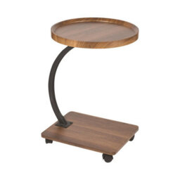 Wood Effect Side Table With Castors & Round Tabletop - Modern Wheeled Coffee Table With Dark Wood Finish - H56 X 40Cm Diameter - thumbnail 3