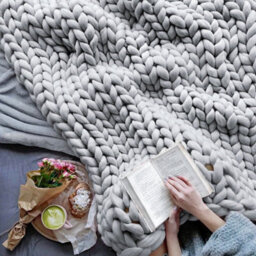 Living And Home Chunky Knit Handwoven Design Light Grey Soft Throw Blanket For Sofa Home Decor 100Cm L X 80Cm W - thumbnail 2