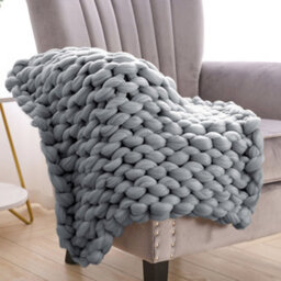 Living And Home Chunky Knit Handwoven Design Light Grey Soft Throw Blanket For Sofa Home Decor 100Cm L X 80Cm W - thumbnail 1