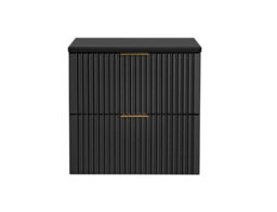 Impact Furniture Bathroom Vanity Unit 600mm Countertop Ribbed Fluted Black Modern Wall Hung Cabinet With Drawers Adel - thumbnail 9